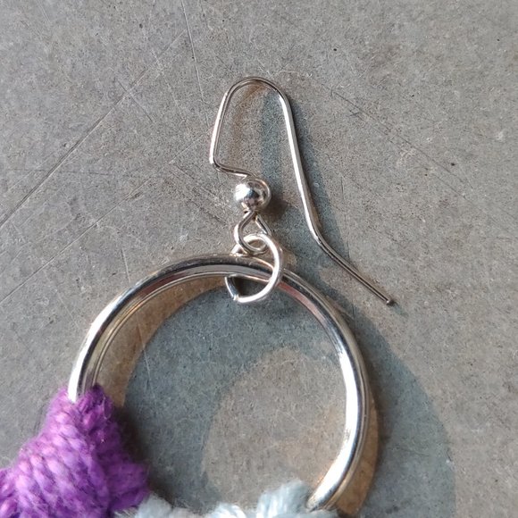 Handmade Boho Purple and Blue Fringe and Bead Dangle Earrings Set - Picture 4 of 12